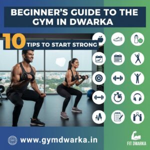 Beginner doing dumbbell exercises under trainer supervision at a gym in Dwarka Delhi