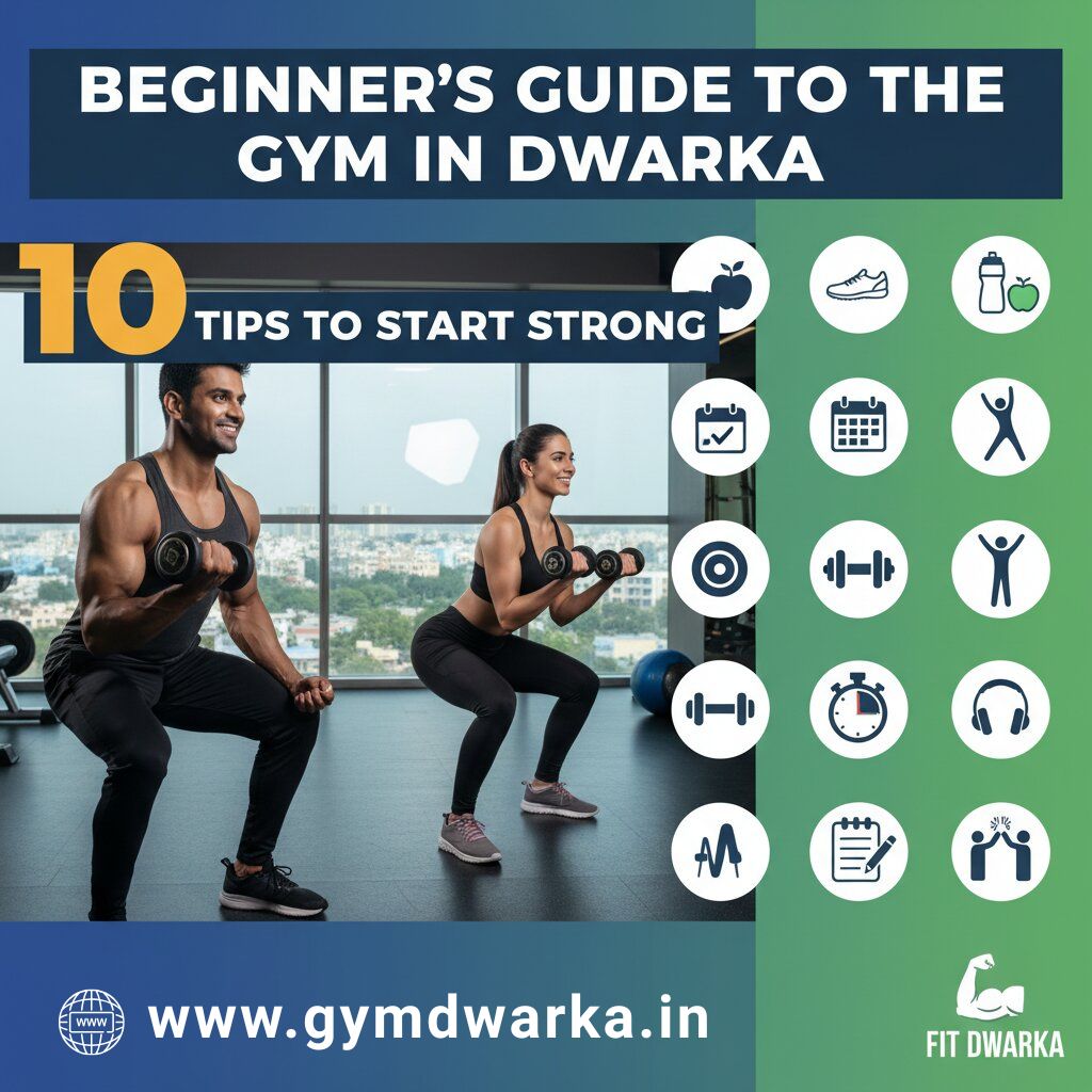 Beginner doing dumbbell exercises under trainer supervision at a gym in Dwarka Delhi